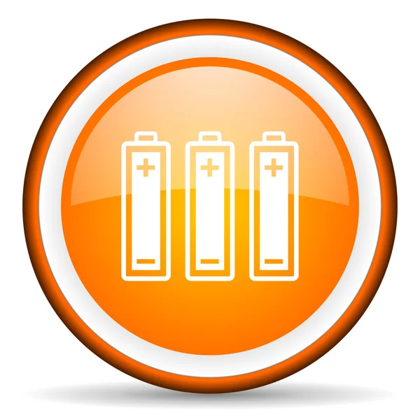 Batteries orange glossy circle icon on white background — Stock Photo, Image