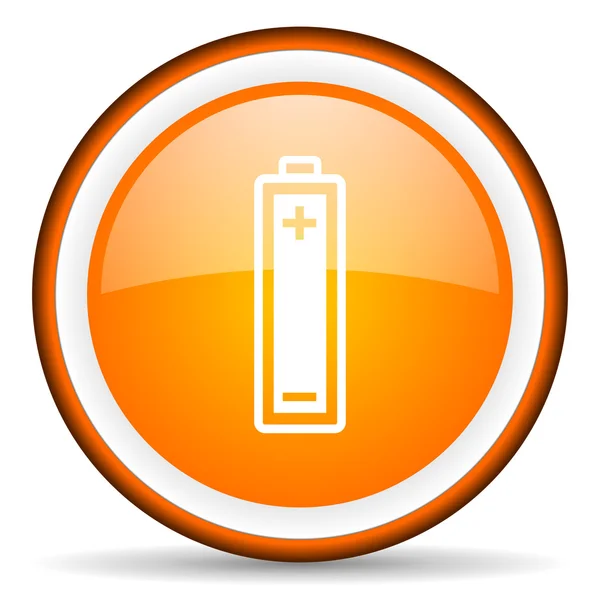 Oranje glossy cirkel batterijpictogram op witte achtergrond — Stockfoto