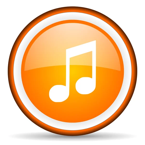 Musica arancio lucido cerchio icona su sfondo bianco — Foto Stock