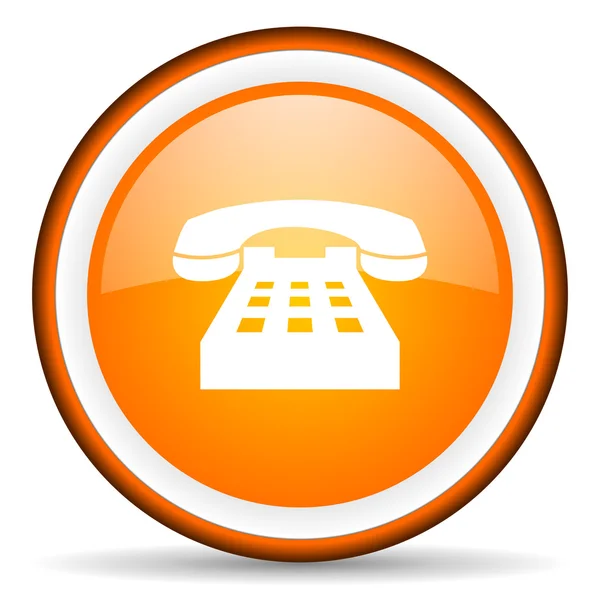 Телефон оранжевый глянцевый круг значок на белом фоне — стоковое фото