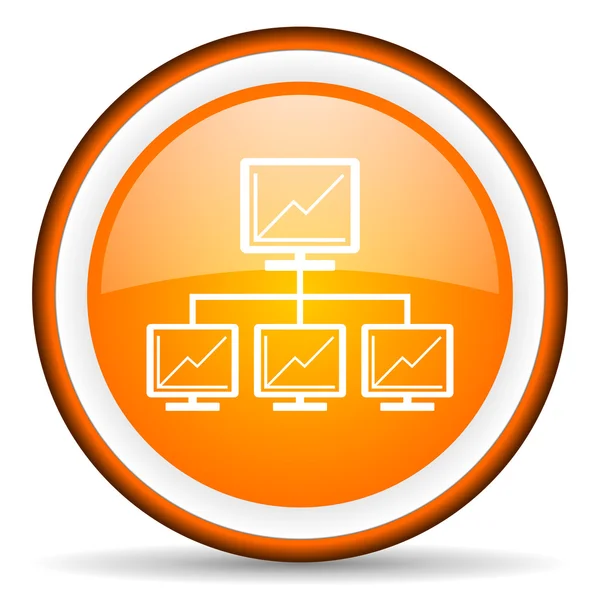 Network orange glossy circle icon on white background — Stock Photo, Image