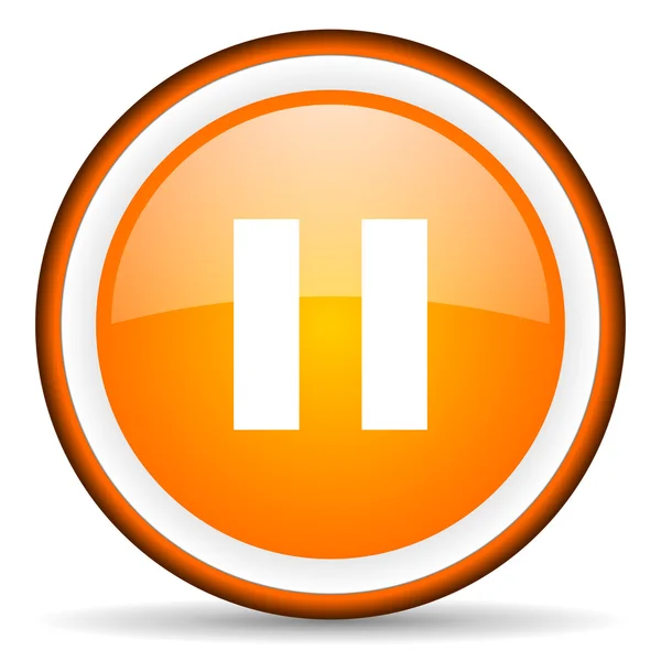 Pausa icono de círculo brillante naranja sobre fondo blanco —  Fotos de Stock