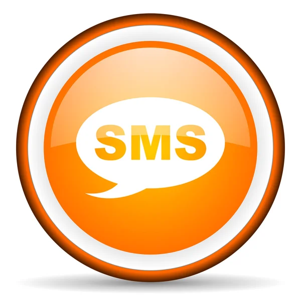 SMS turuncu parlak daire simgesi beyaz zemin üzerine — Stok fotoğraf