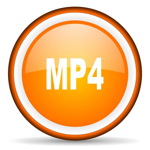 MP4 pomarańczowe koło błyszczący ikona na białym tle — Zdjęcie stockowe