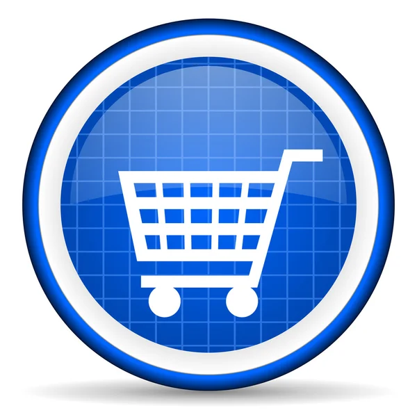 Shopping cart blue glossy icon on white background — Stock Photo, Image