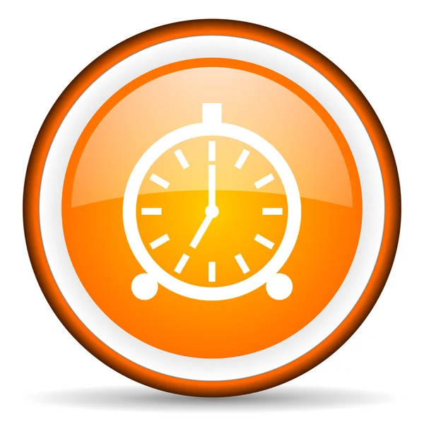 Alarm clock orange glossy circle icon on white background — Stockfoto