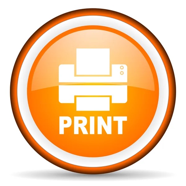 Print orange glossy circle icon on white background — Stock Photo, Image