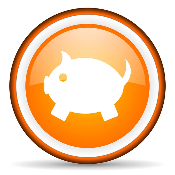 Piggy bank orange glossy circle icon on white background — Stock Photo, Image