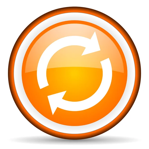 Reload orange glossy circle icon on white background — стоковое фото