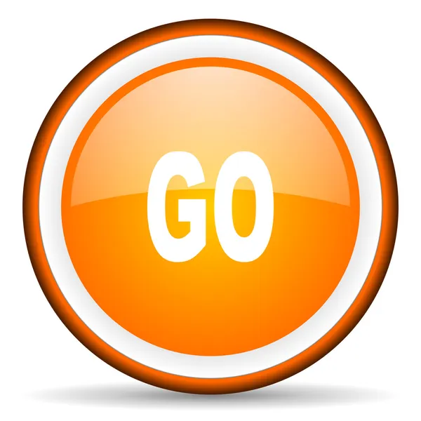 Go orange glossy circle icon on white background — Stock Photo, Image