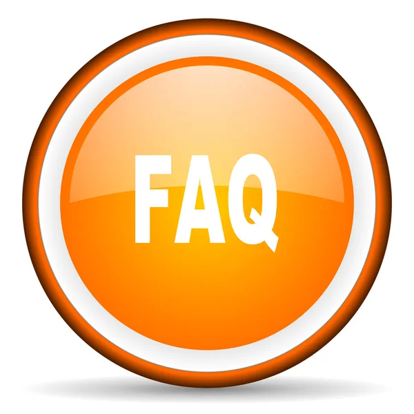 FAQ πορτοκαλί κύκλο γυαλιστερό εικονίδιο σε άσπρο φόντο — Φωτογραφία Αρχείου