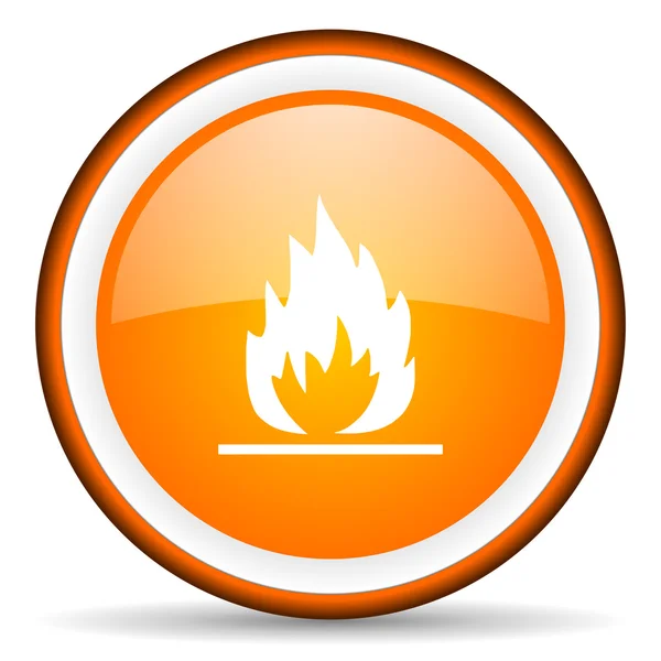 Płomienie pomarańczowe koło błyszczący ikona na białym tle — Zdjęcie stockowe