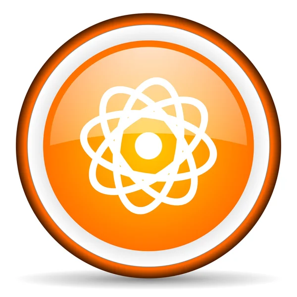 Átomo laranja brilhante ícone círculo no fundo branco — Fotografia de Stock