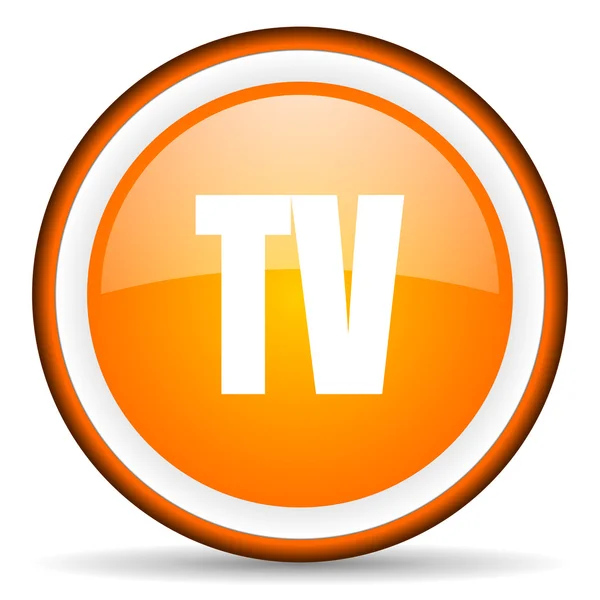 Tv orange glossy circle icon on white background — Stock Photo, Image