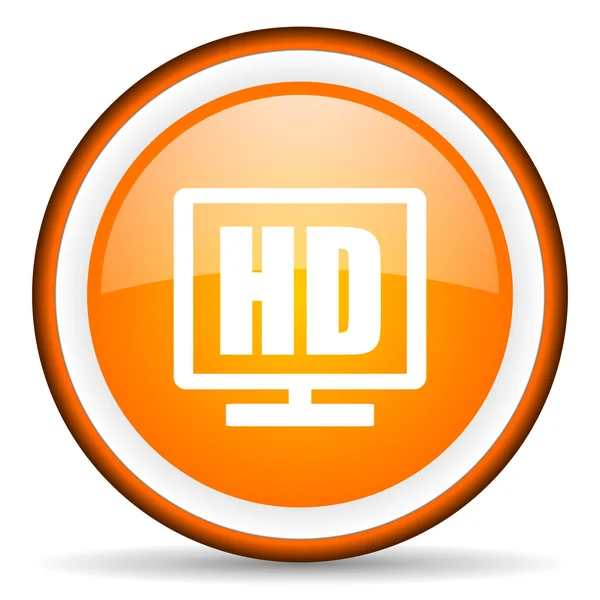 Hd display orange glossy circle icon on white background — Stock Photo, Image