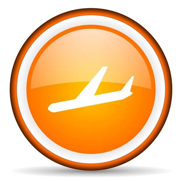 Airplane orange glossy circle icon on white background — Stock Photo, Image
