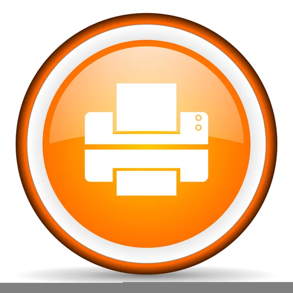 Printer orange glossy circle icon on white background — Stock Photo, Image