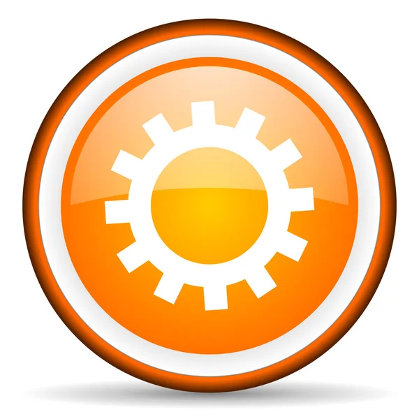 Angrenaje portocaliu lucios pictograma cerc pe fundal alb — Fotografie, imagine de stoc