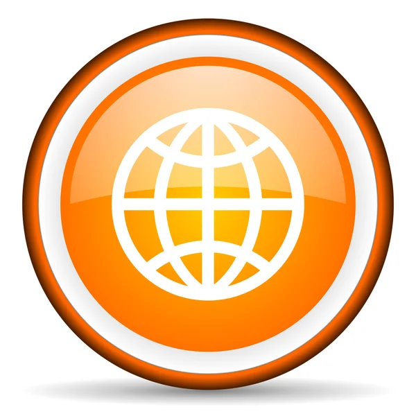 Ziemia pomarańczowe koło błyszczący ikona na białym tle — Zdjęcie stockowe