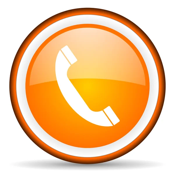 白い背景の上の電話オレンジ色の光沢のあるサークル アイコン — ストック写真