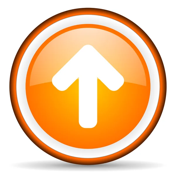 Arrow up orange glossy circle icon on white background — Stock Photo, Image