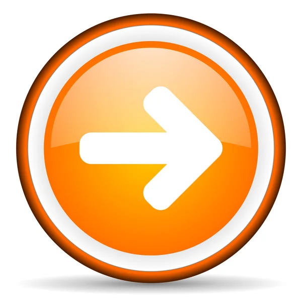 Strzałka w prawo orange koło błyszczący ikona na białym tle — Zdjęcie stockowe