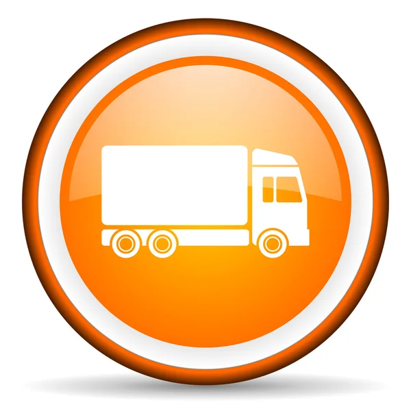 Delivery orange glossy circle icon on white background — Stock Photo, Image