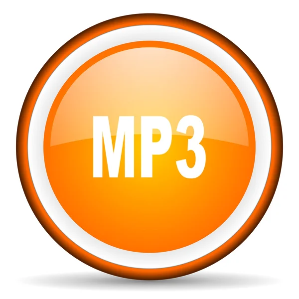 MP3 pomarańczowe koło błyszczący ikona na białym tle — Zdjęcie stockowe
