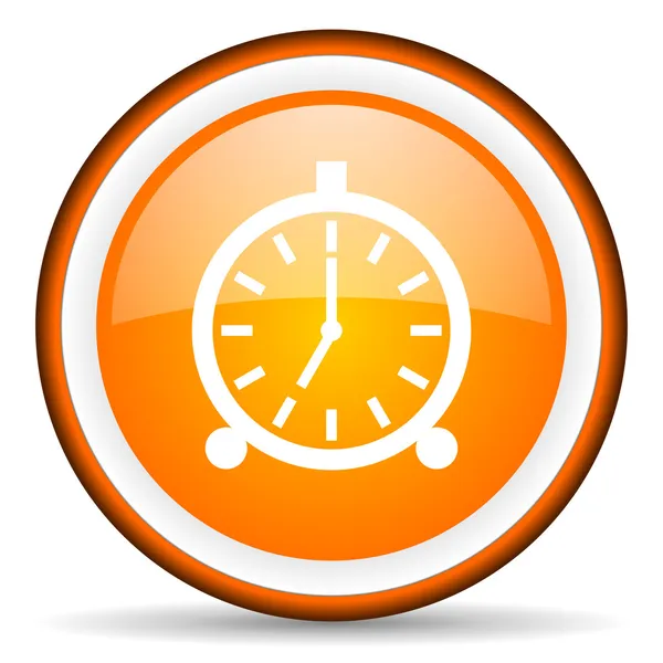 Alarm clock orange glossy circle icon on white background — Stock Photo, Image
