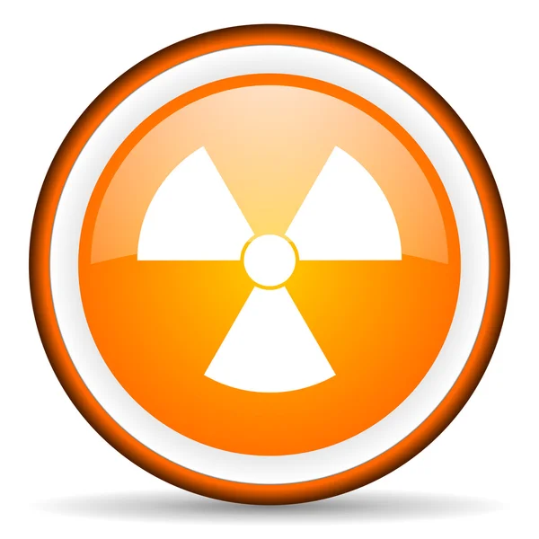 Promieniowanie pomarańczowe koło błyszczący ikona na białym tle — Zdjęcie stockowe