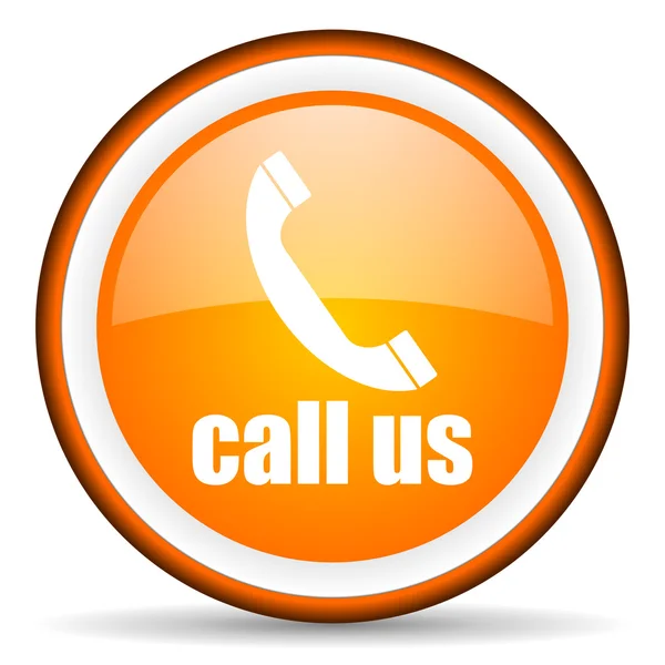 Call us orange glossy circle icon on white background — Stock Photo, Image