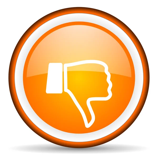 Thumb down orange glossy circle icon on white background — Stock Photo, Image