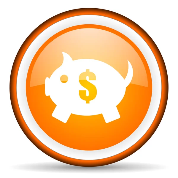 在白色背景上猪存钱罐橙色光泽圆圈图标 — 图库照片