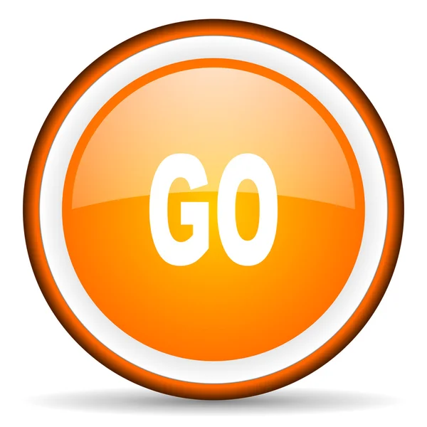 Go orange glossy circle icon on white background — Stock Photo, Image