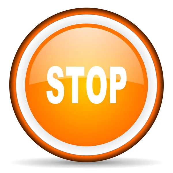 Stop orange glossy circle icon on white background — Stock Photo, Image