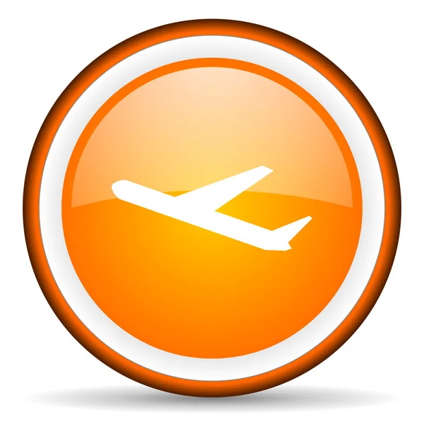 Самолет оранжевый глянцевый круг значок на белом фоне — стоковое фото