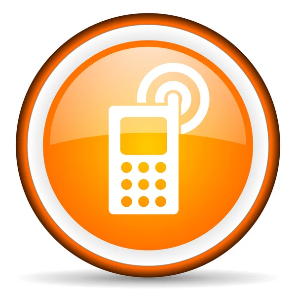 Cellphone orange glossy circle icon on white background — Stock Photo, Image