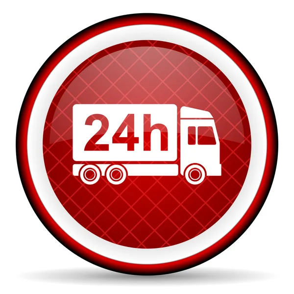 Delivery 24h red glossy icon on white background — Stock Photo, Image