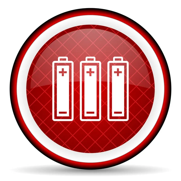 Ikona baterii czerwony na białym tle baterii czerwony ikona na białym tle — Zdjęcie stockowe