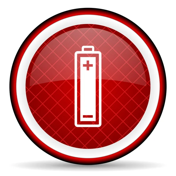 Battery red glossy icon on white background — Stock Photo, Image