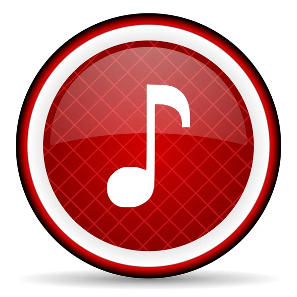 Lesklý ikonu Hudba červené na bílém pozadí — Stock fotografie