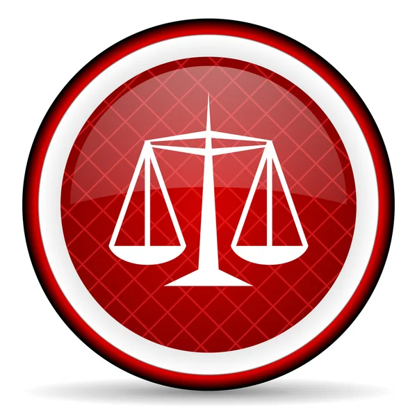 Gerechtigkeit rotes Hochglanz-Symbol auf weißem Hintergrund — Stockfoto