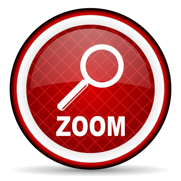 Zoom rotes Hochglanz-Symbol auf weißem Hintergrund — Stockfoto