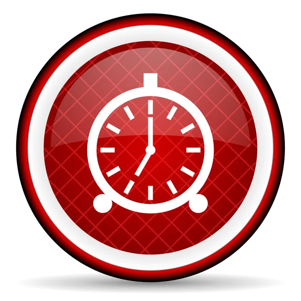 Despertador ícone brilhante vermelho no fundo branco — Fotografia de Stock