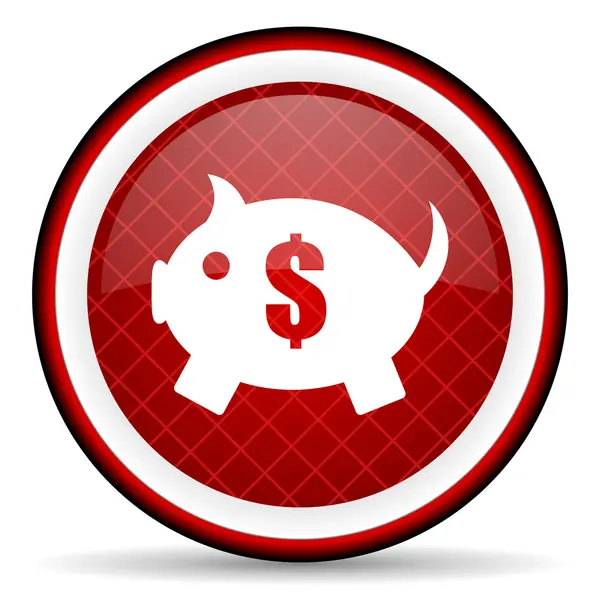 Piggy bank red glossy icon on white background — Stock Photo, Image