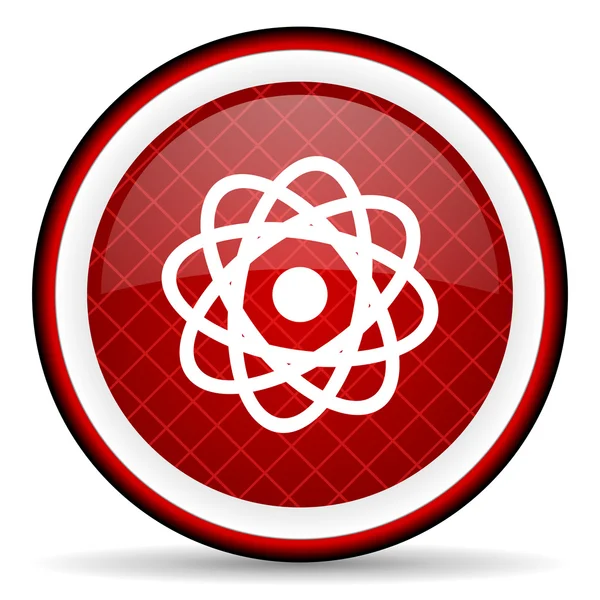Atom červené lesklé ikona na bílém pozadí — Stock fotografie