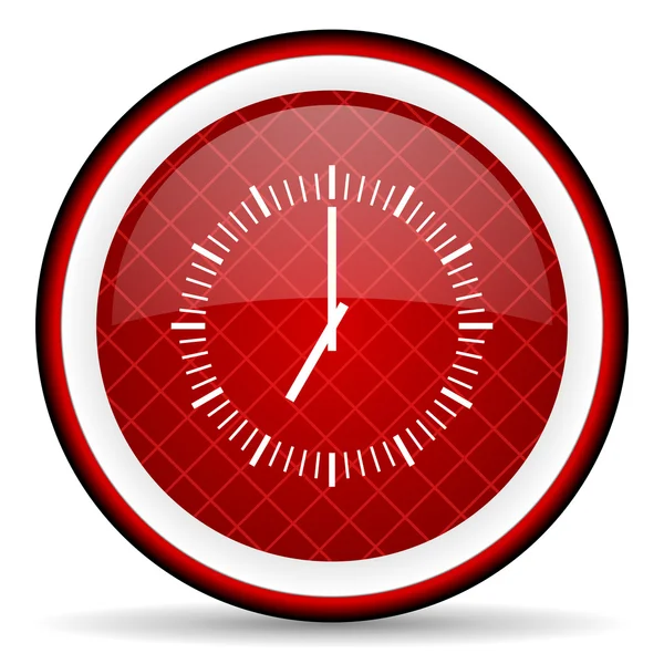 Beyaz zemin üzerine kırmızı saat parlak simgesi — Stok fotoğraf