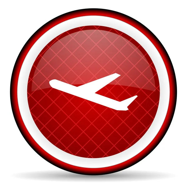 Avião ícone brilhante vermelho no fundo branco — Fotografia de Stock