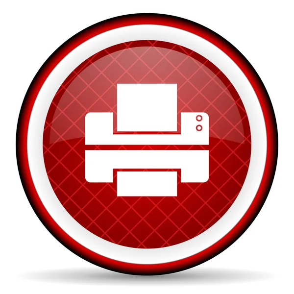 Lesklý ikona tiskárny červené na bílém pozadí — Stock fotografie