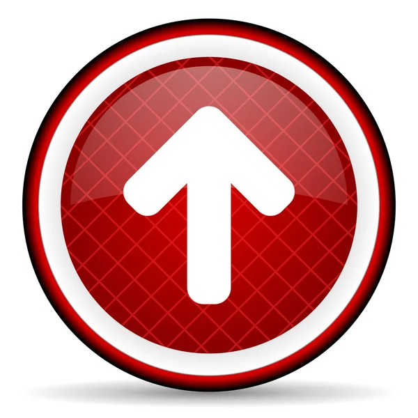 Pijl-omhoog of rode glanzende pictogram op witte achtergrond — Stockfoto